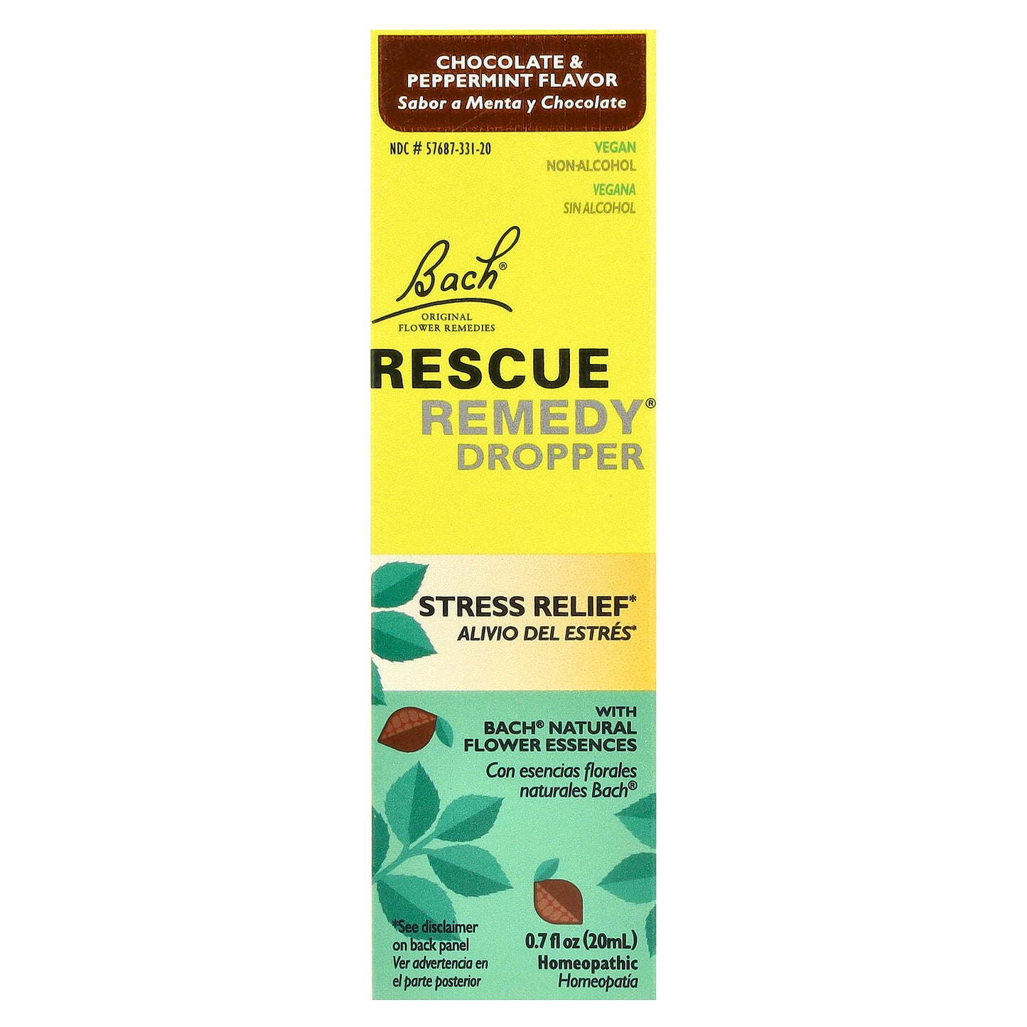 Bach, Rescue Remedy® Dropper, Stress Relief, Chocolate & Peppermint, 0.7 fl oz (20 ml)