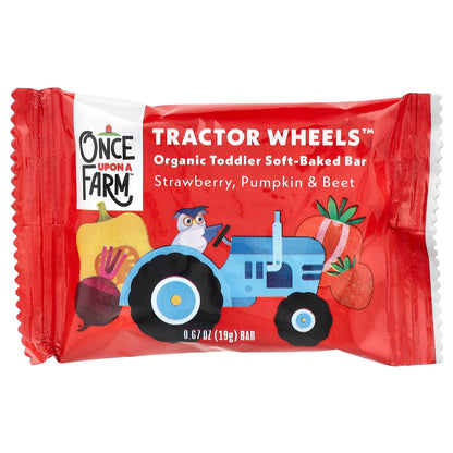 Once Upon A Farm, Organic Toddler Soft-Baked Bar, Tractor Wheels™, Strawberry, Pumpkin & Beet , 5 Bars, 0.67 oz (19 g) Each