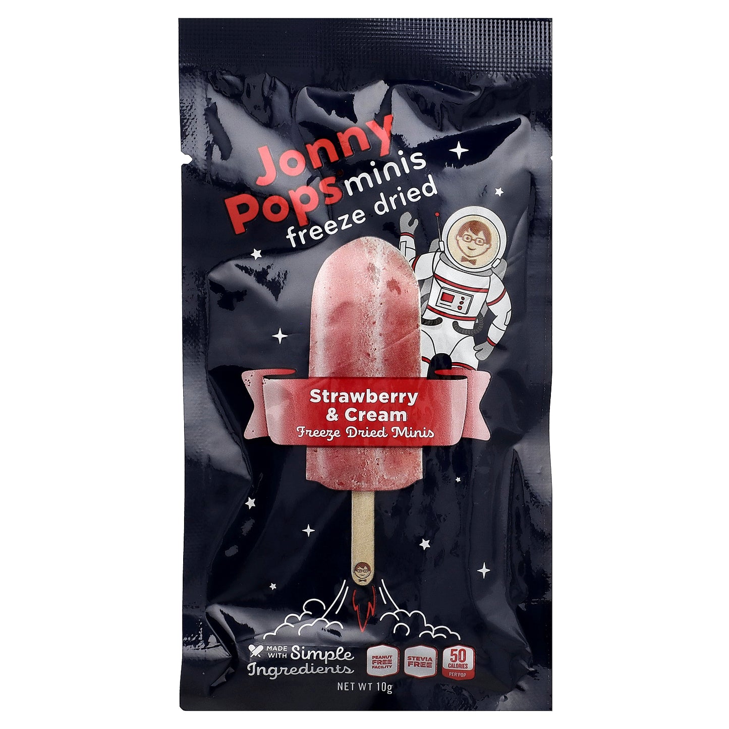JonnyPops, Freeze Dried Minis, Strawberry & Cream, 5 Pops, 10 g Each