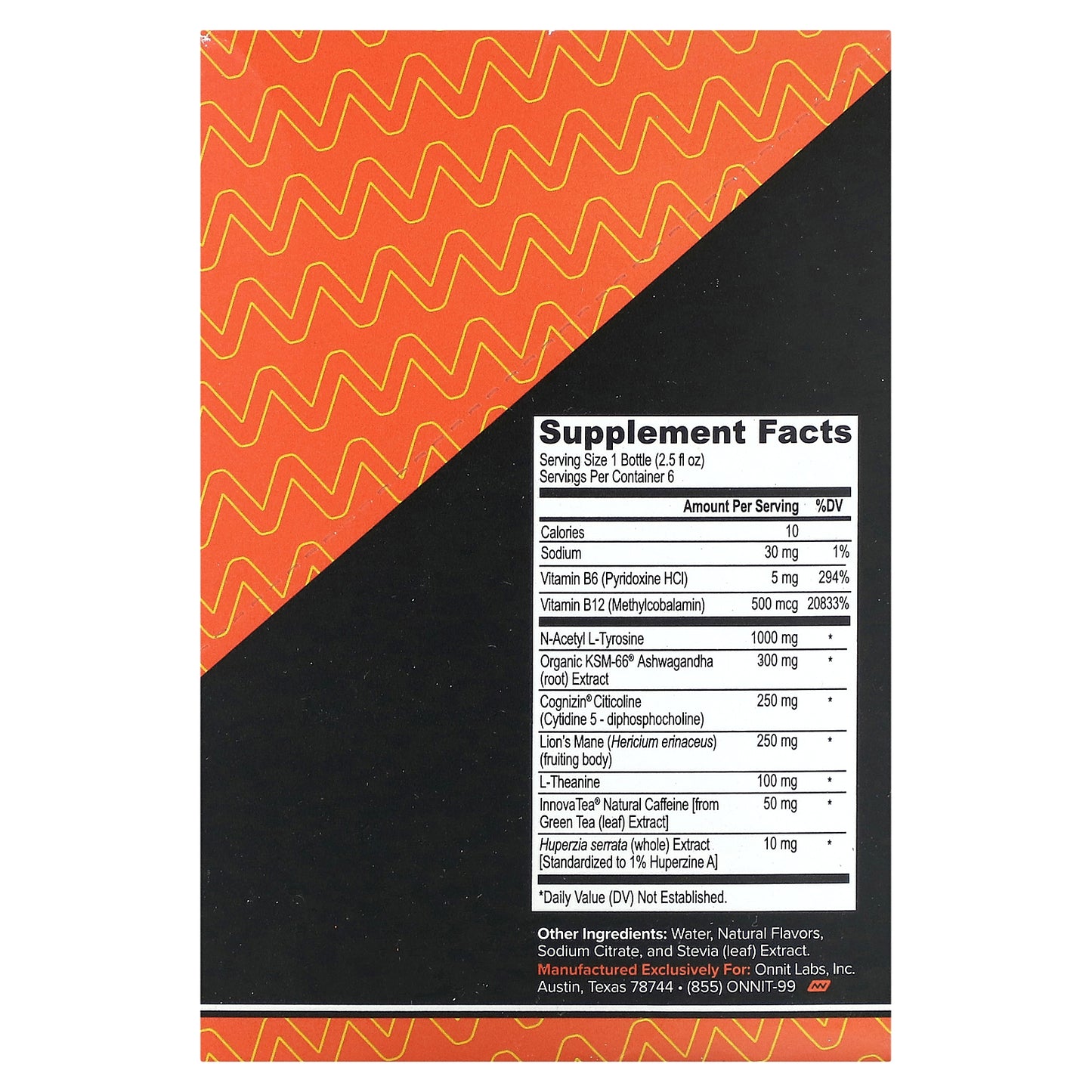 Onnit, Alpha Brain Focus Shot, Peach, 6 Bottles, 2.5 fl oz (75 ml) Each