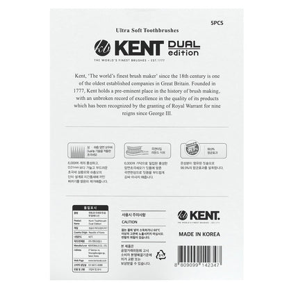 Kent, Ultra Soft Toothbrushes, Dual Edition, 5 Toothbrushes