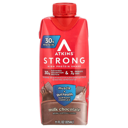 Atkins, Strong, High Protein Shake, Milk Chocolate, 4 Shakes, 11 fl oz (325 ml) Each