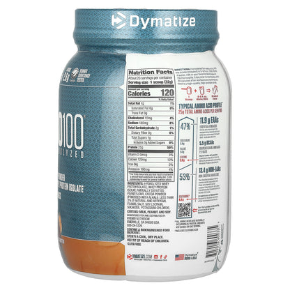 Dymatize, ISO100® Hydrolyzed, 100% Whey Protein Isolate, Chocolate Peanut Butter, 1.43 lb (650 g)