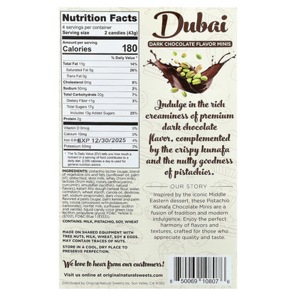 Original Natural Sweets, Dubai Dark Chocolate Minis, 8 Pieces, 6 oz (170 g)