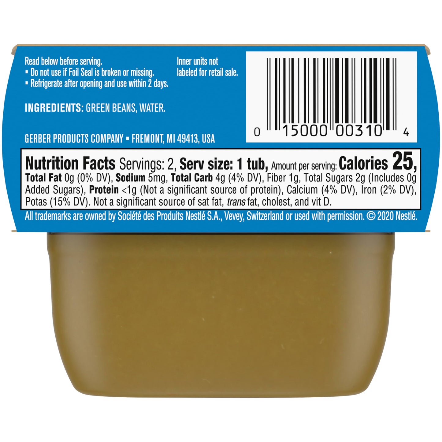 Gerber, Natural for Baby, 1st Foods, Green Bean, 2 Pack, 2 oz (56 g) Each