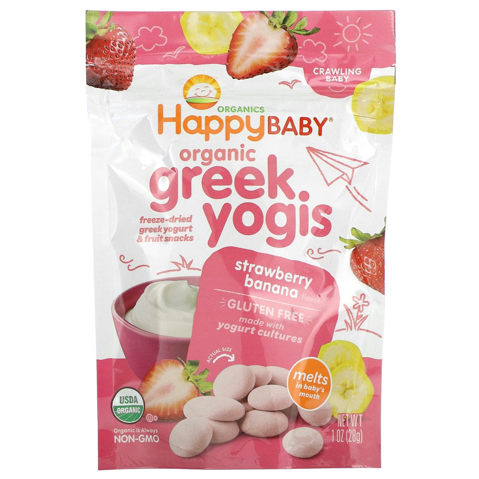 Happy Family Organics, Organic Greek Yogis, Strawberry Banana, 1 oz (28 g)