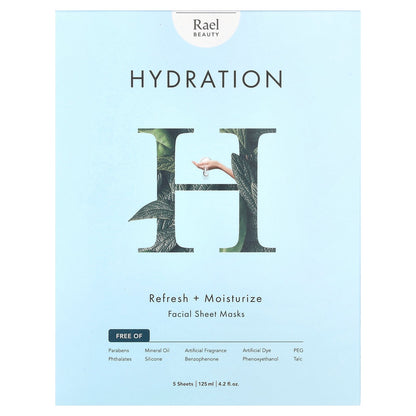 Rael, Beauty, Hydration Facial Beauty Sheet Masks, 5 Sheets, 0.84 fl oz (25 ml) Each