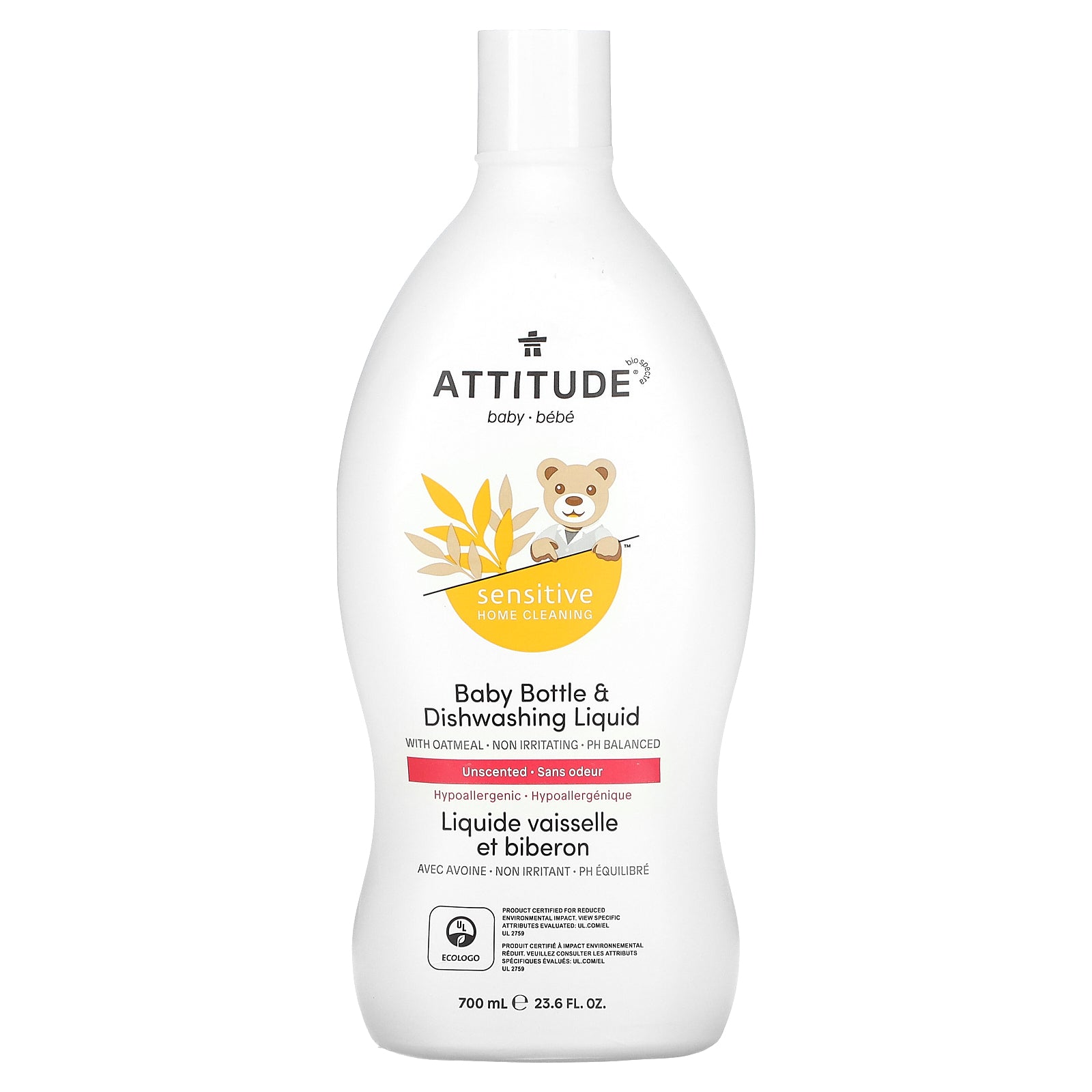 ATTITUDE, Baby Bottle & Dishwashing Liquid, Unscented, 23.6 fl oz (700 ml)