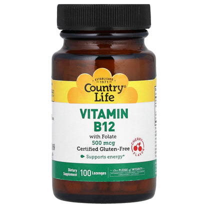 Country Life, Vitamin B12 with Folate, Cherry, 100 Lozenges