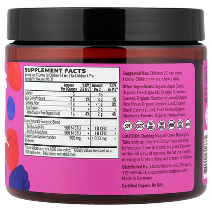 Llama Naturals, Kids Prebiotic & Probiotic, Real Fruit Gummies, Mixed Berry, 60 Gummies