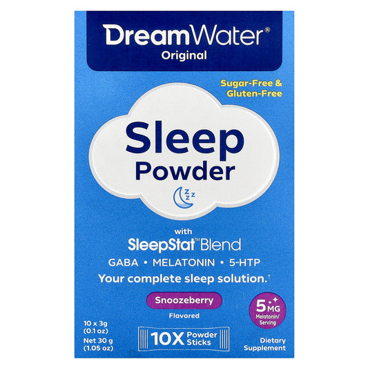 Dream Water, Original Sleep Powder with SleepStat™ Blend, Snoozeberry, 10 Stick Packs, 0.1 oz (3 g) Each