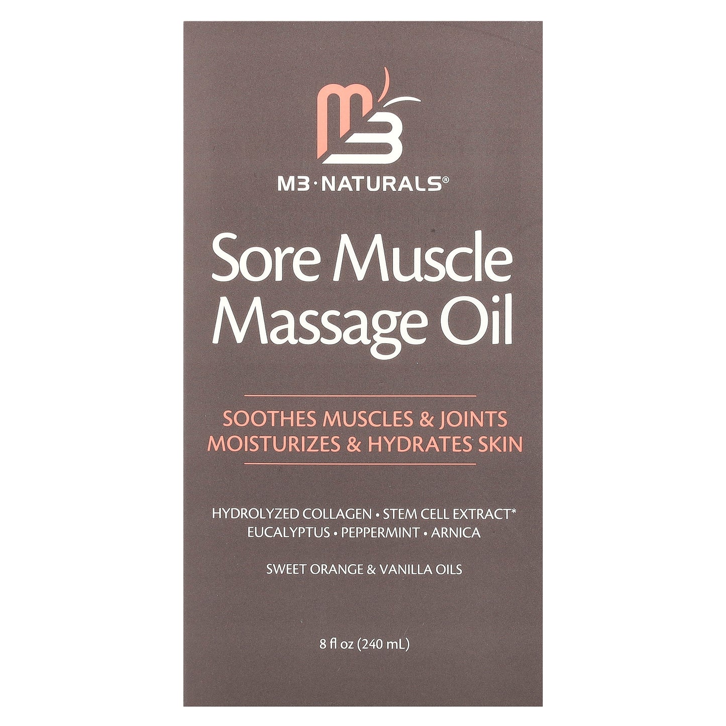 M3, Sore Muscle Massage Oil, Sweet Orange & Vanilla, 8 fl oz (240 ml)