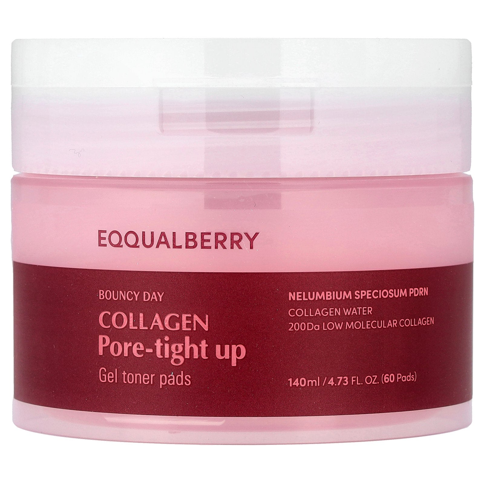 EQQUALBERRY, Bouncy Day, Collagen Pore-Tight Up, Gel Toner Pads, 60 Pads