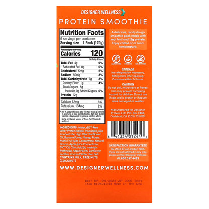 Designer Wellness, Protein Smoothie, Tropical Fruit, 12 Pack, 4.2 oz (120 g) Each