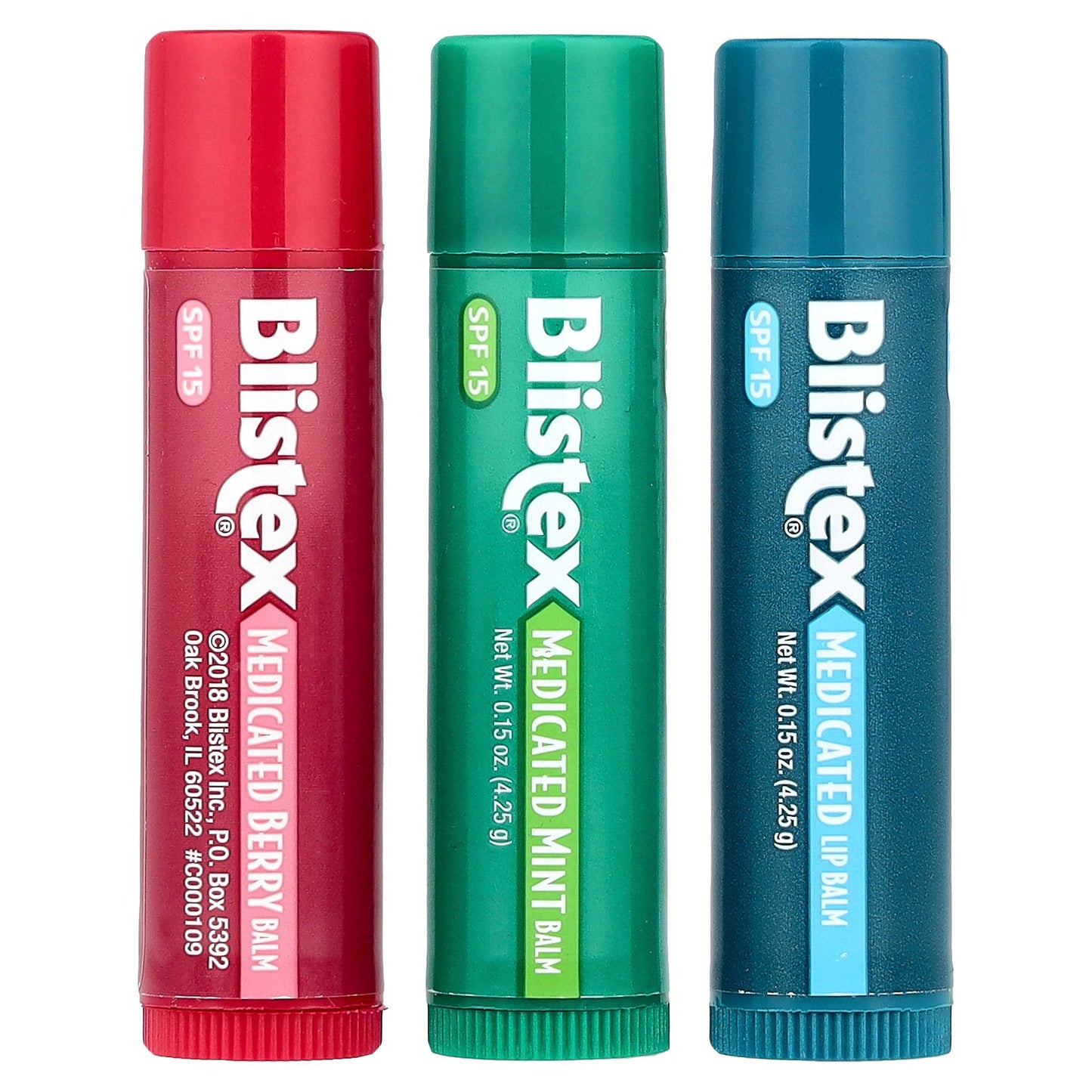 Blistex, Medicated Lip Balm, SPF 15, Mint, Berry, Classic , 3 Pack, 0.15 oz (4.25 g) Each