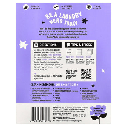 Molly's Suds, Laundry Detergent Sheets, Lavender, 35 Sheets