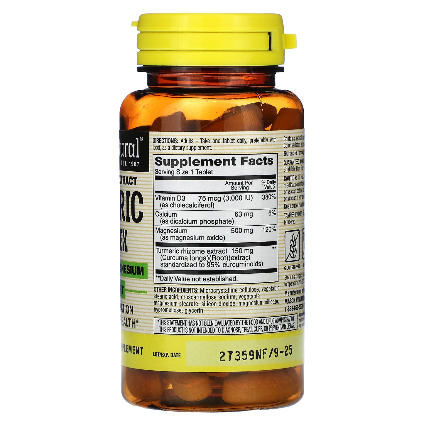 Mason Natural, Standardized Extract, Turmeric Complex with Vitamin D3 & Magnesium, 60 Tablets