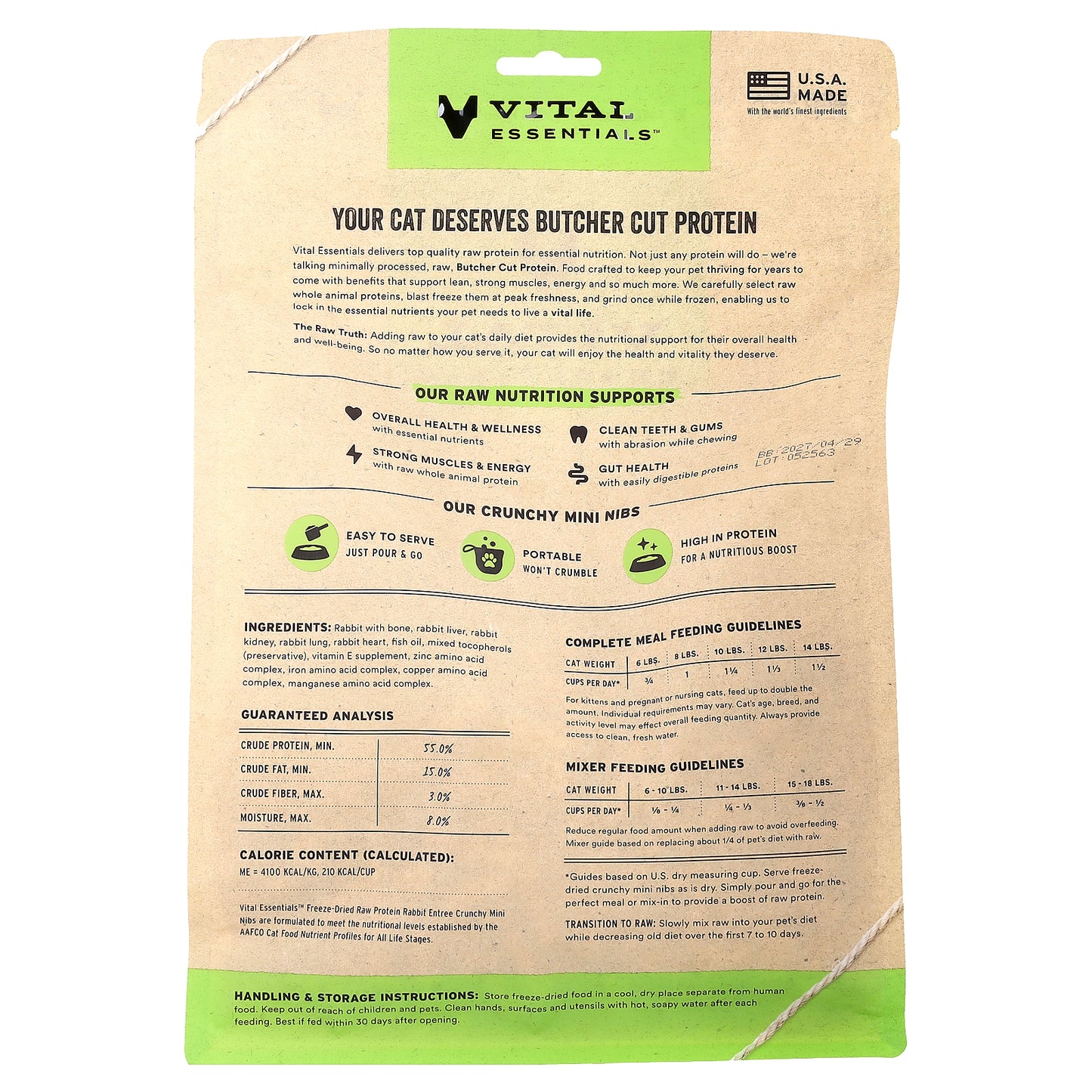 Vital Essentials, Freeze-Dried Raw Protein, Crunchy Mini Nibs, For Cats, Rabbit Entree, 12 oz (340.2 g)