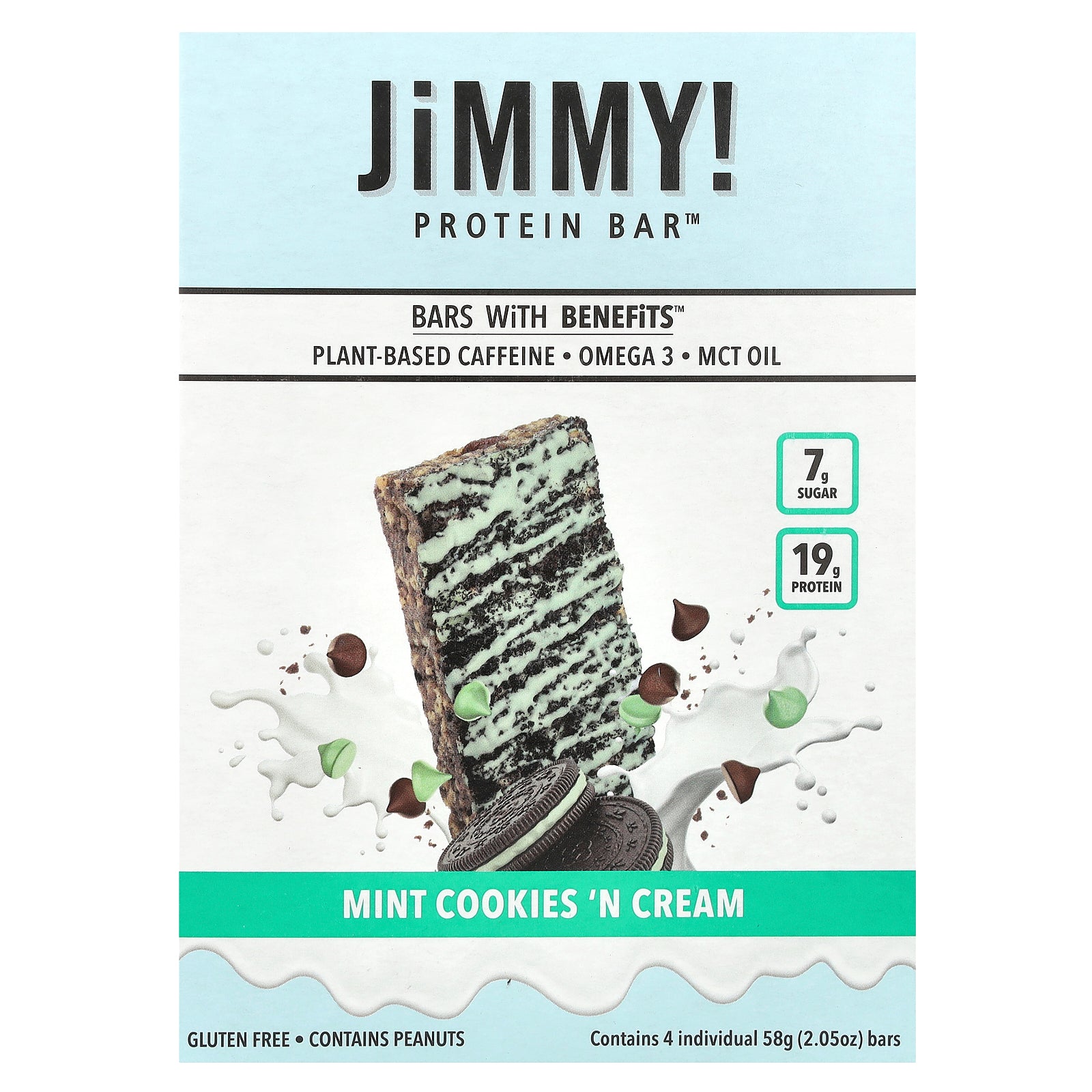 JiMMY!, Bars with Benefits, Protein Bar, Mint Cookies 'N Cream, 4 Bars, 2.05 oz (58 g) Each