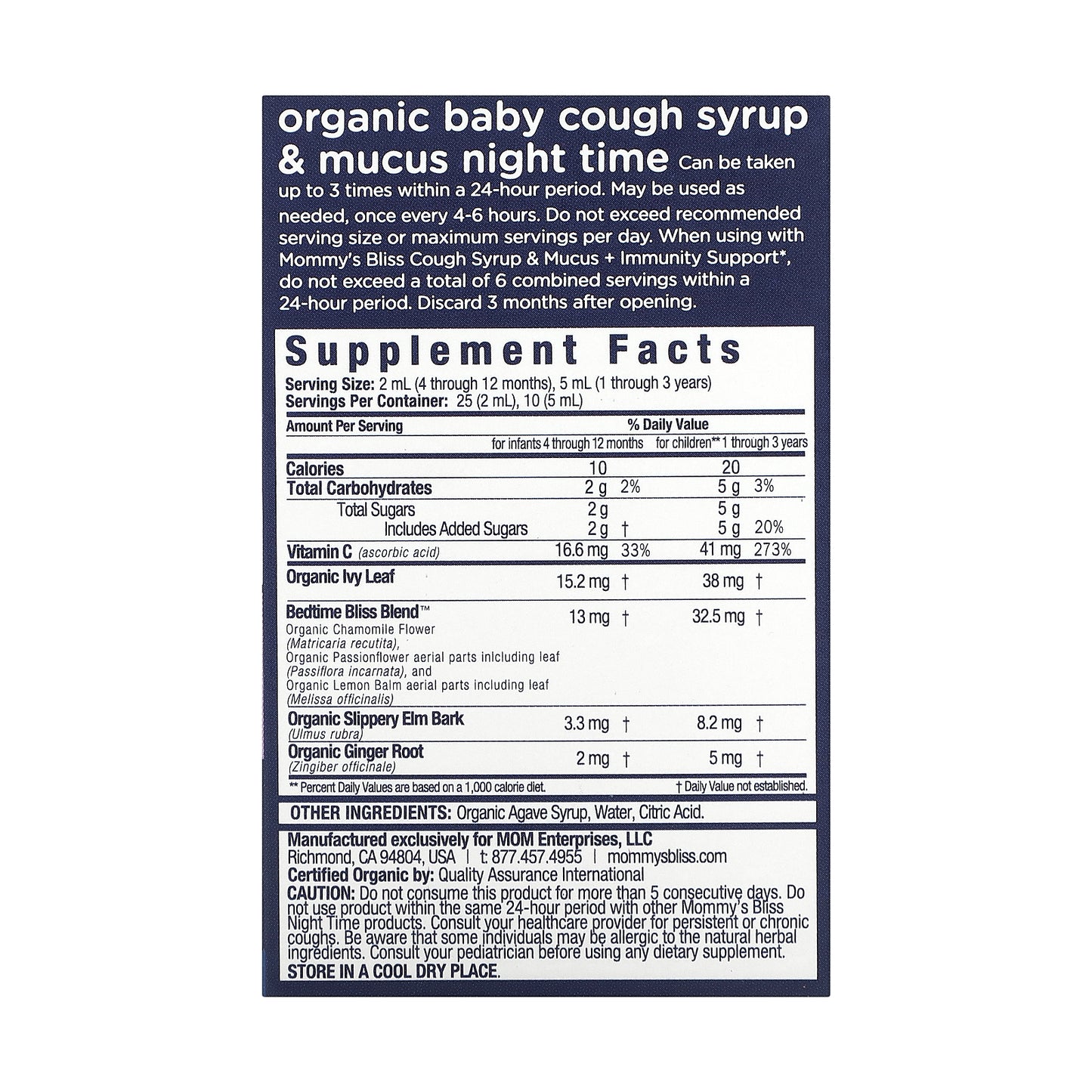 Mommy's Bliss, Baby, Organic Cough Syrup & Mucus, Day/Night Pack, Age 4 Months+, 2 Pack, 1.67 fl oz (50 ml) Each