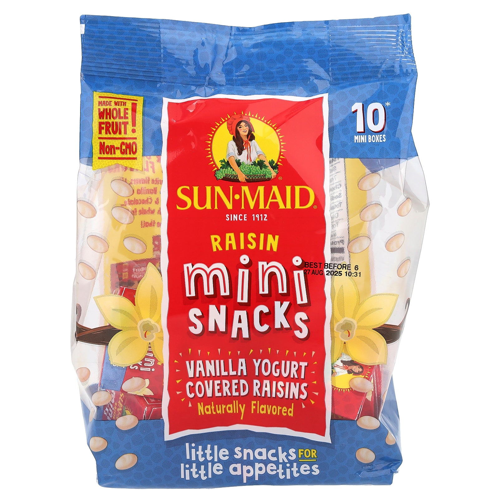 Sun-Maid, Yogurt Covered Raisins, Mini-Snacks, Vanilla, 10 Mini-Boxes, 5 oz (142 g)