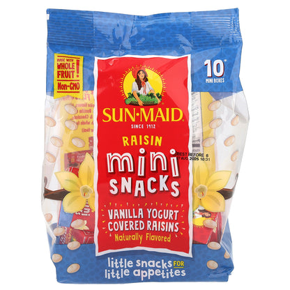 Sun-Maid, Yogurt Covered Raisins, Mini-Snacks, Vanilla, 10 Mini-Boxes, 5 oz (142 g)