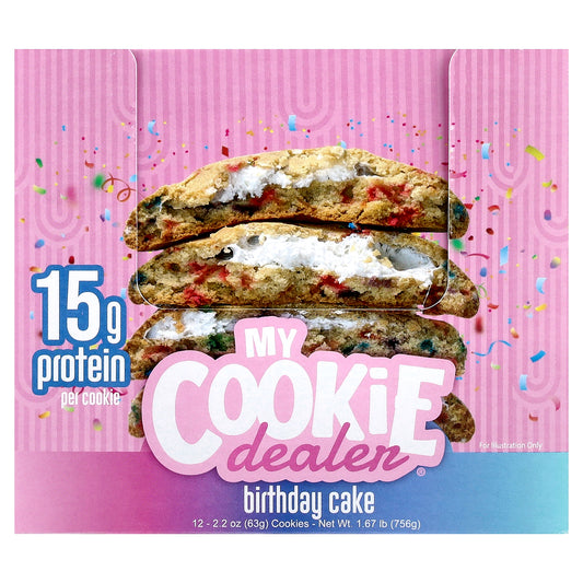 My Cookie Dealer Protein, Protein Cookie, Birthday Cake, 12 Cookies, 2.2 oz (63 g) Each