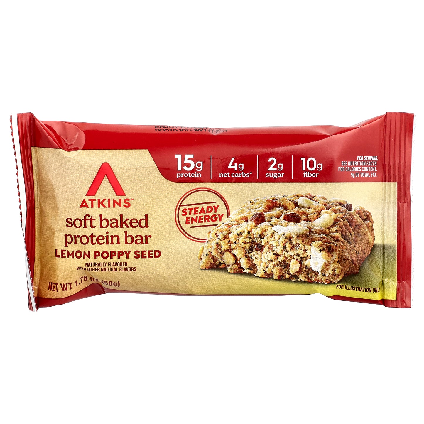 Atkins, Soft Baked Protein Bar, Lemon Poppy Seed, 4 Bars, 1.76 oz (50 g) Each