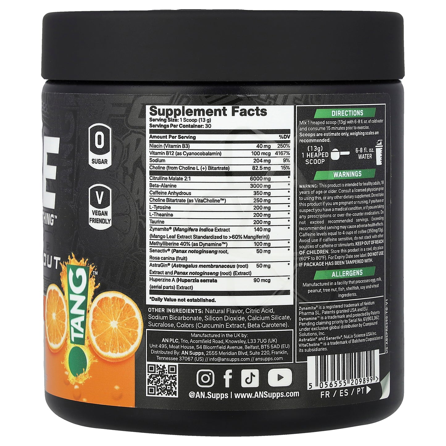 AN Supps, ABE Pre-Workout, Tang™, Orange , 13.75 oz (390 g)