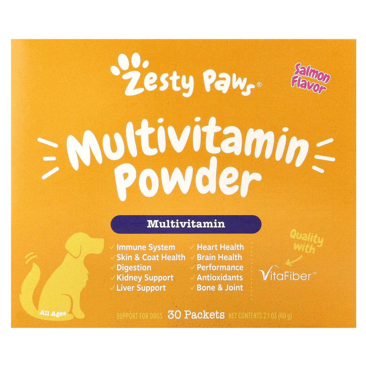 Zesty Paws, Multivitamin Powder, For Dogs, All Ages, Salmon, 30 Packets, 2.1 oz (60 g)