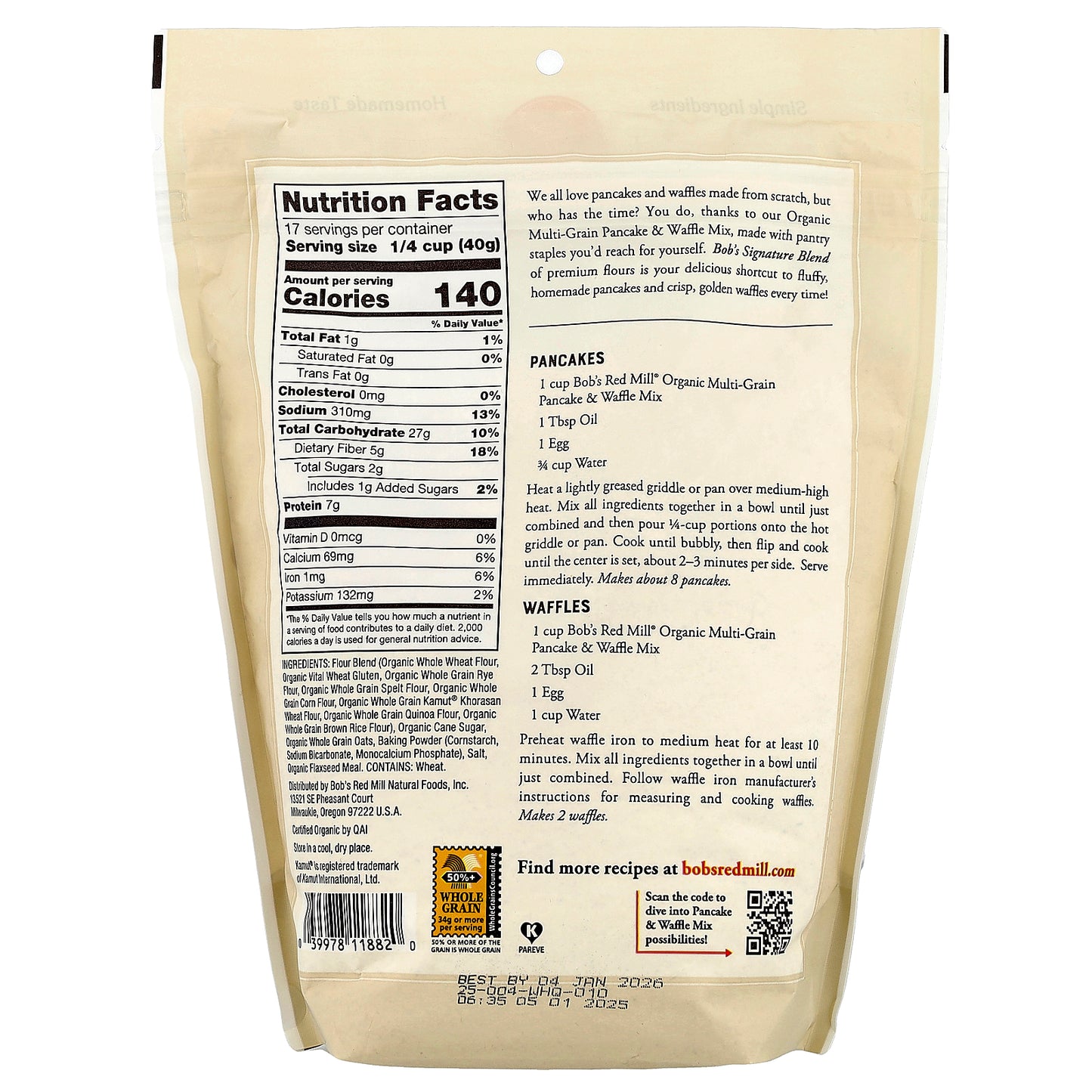 Bob's Red Mill, Organic Multi-Grain Pancake & Waffle Mix, 24 oz (680 g)