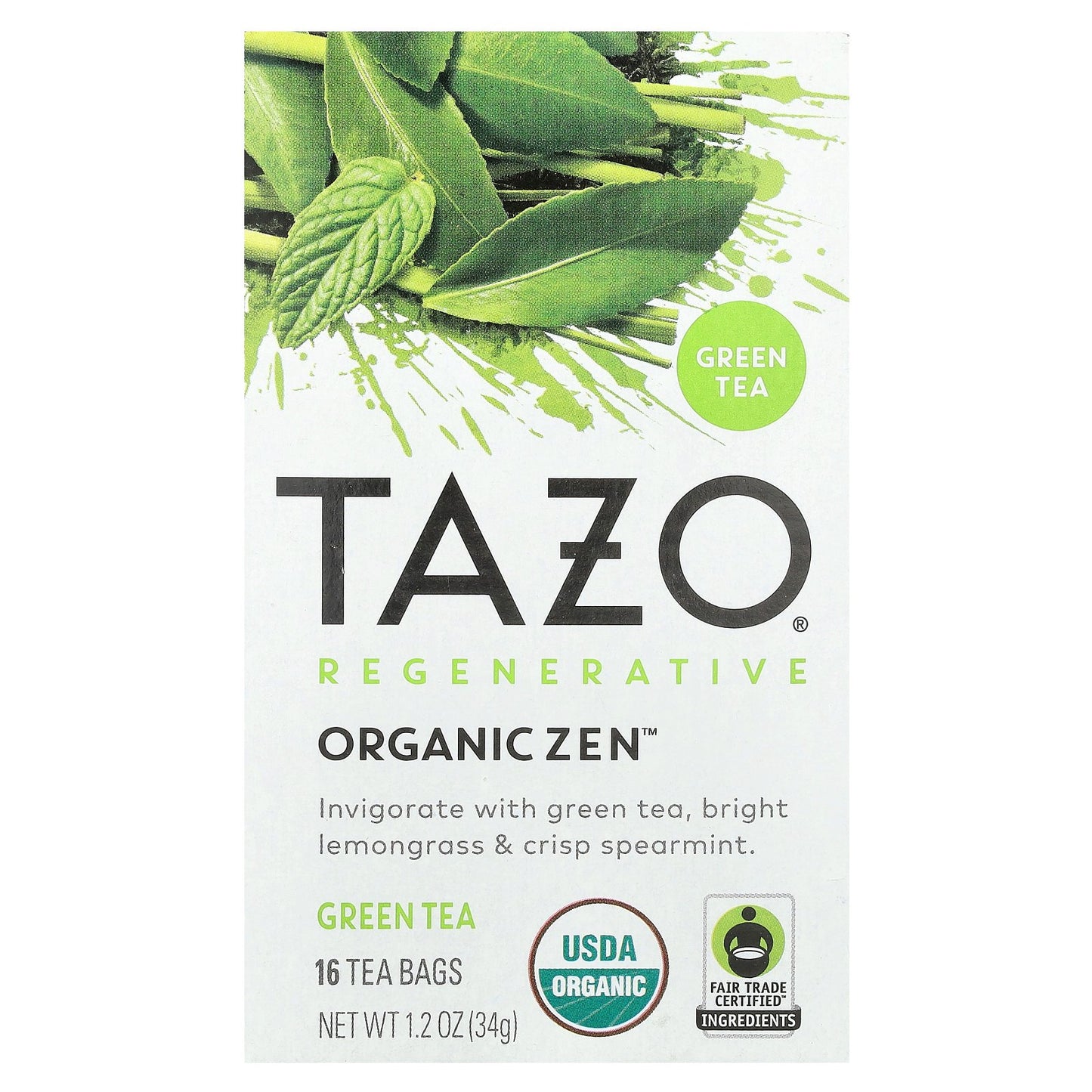 TAZO, Regenerative, Green Tea, Organic Zen, 16 Tea Bags, 1.2 oz (34 g)