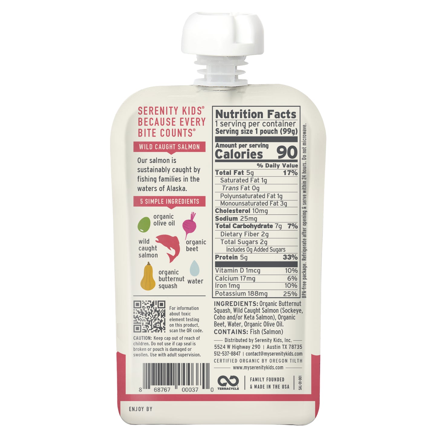 Serenity Kids, Wild Caught Salmon with Butternut Squash & Beet, 6+ Months, 3.5 oz (99 g)