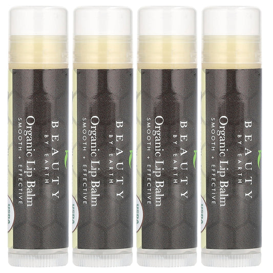Beauty By Earth, Organic Beeswax Lip Balm, Vanilla Bean, 4 Tubes, 0.15 oz Each
