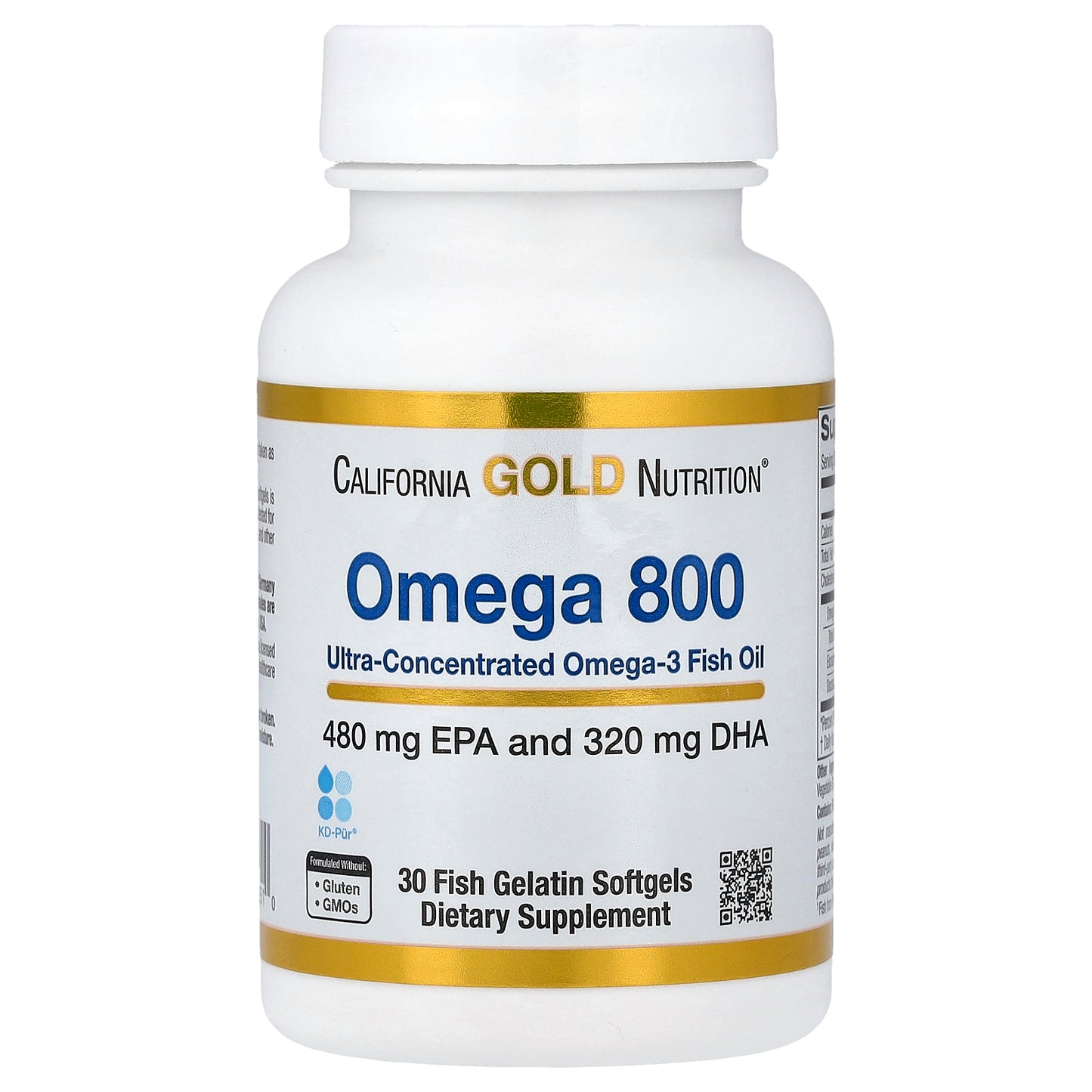 California Gold Nutrition, Omega 800 Ultra-Concentrated Omega-3 Fish Oil, kd-pur® Triglyceride Form, 30 Fish Gelatin Softgels (1,000 mg per Softgel)