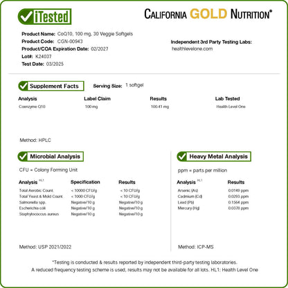 California Gold Nutrition, CoQ10, 100 mg, 30 Veggie Softgels