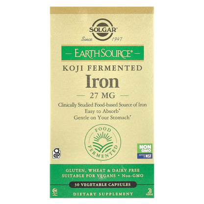Solgar, EarthSource® Koji Fermented, Iron, 27 mg, 30 Vegetable Capsules