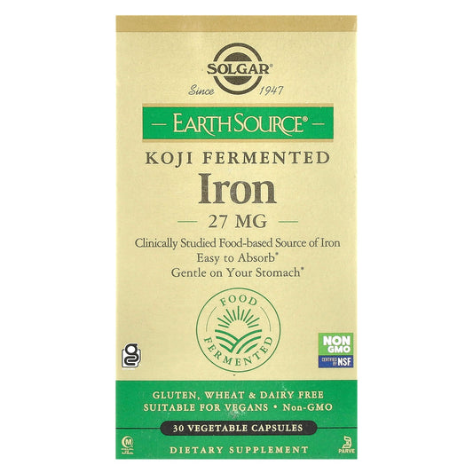 Solgar, EarthSource® Koji Fermented, Iron, 27 mg, 30 Vegetable Capsules