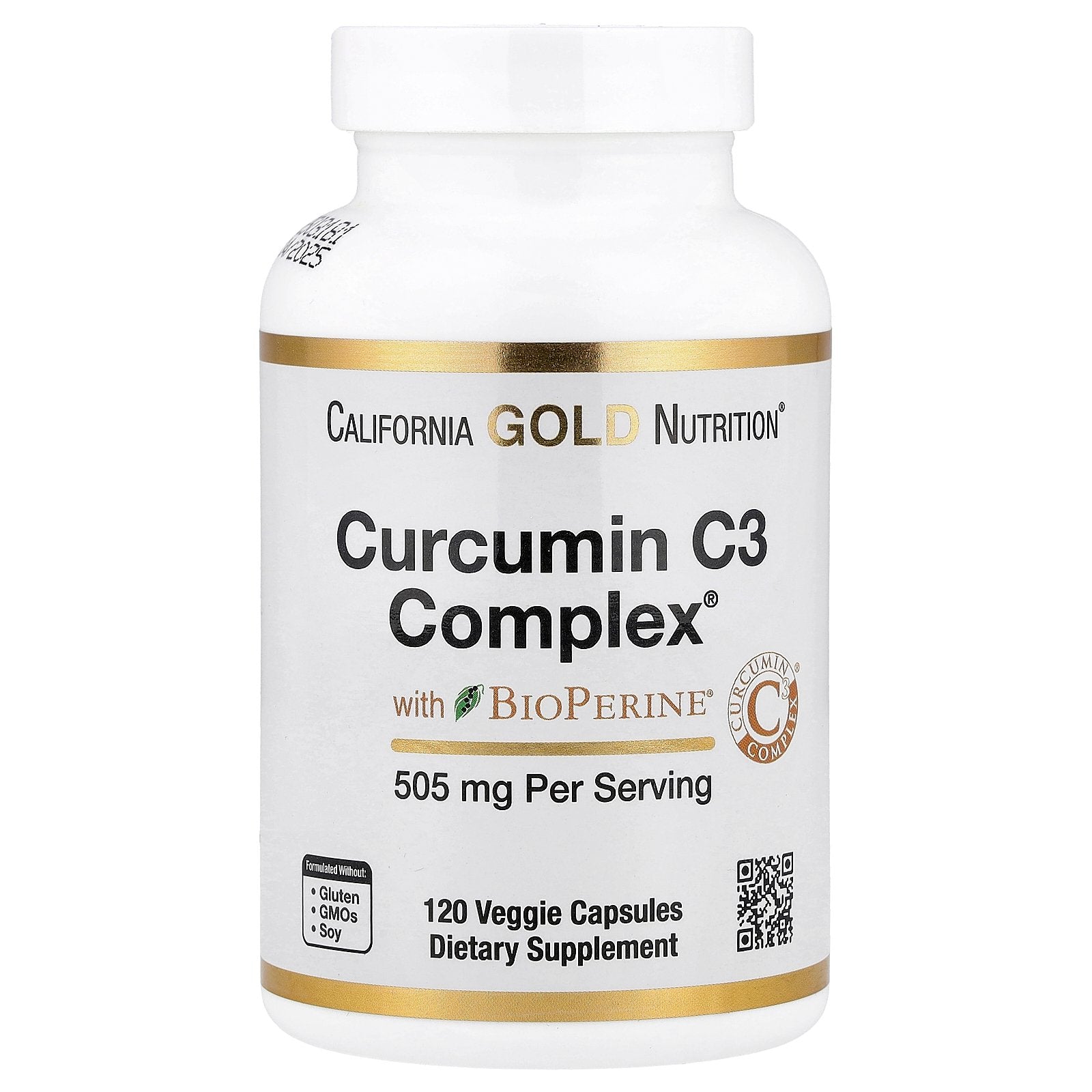 California Gold Nutrition, Curcumin C3 Complex®  with BioPerine® Black Pepper Extract, Turmeric Curcumin Complex, Enhanced Bioavailablity, 120 Veggie Capsules
