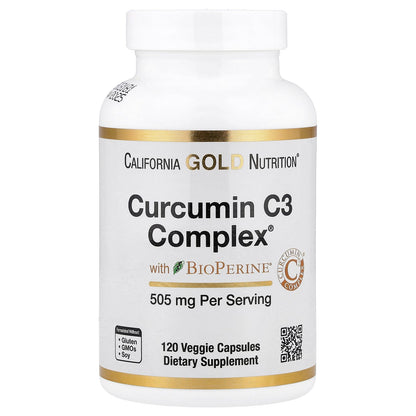 California Gold Nutrition, Curcumin C3 Complex®  with BioPerine® Black Pepper Extract, Turmeric Curcumin Complex, Enhanced Bioavailablity, 120 Veggie Capsules