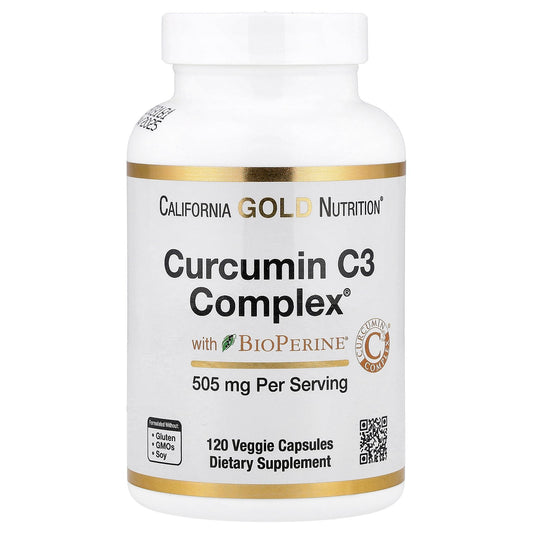 California Gold Nutrition, Curcumin C3 Complex®  with BioPerine® Black Pepper Extract, Turmeric Curcumin Complex, Enhanced Bioavailablity, 120 Veggie Capsules