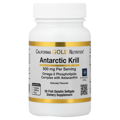 California Gold Nutrition, Antarctic Krill Oil, Omega-3 Phospholipids Complex with EPA, DHA, and Astaxanthin, Natural Strawberry and Lemon, 500 mg, 30 Fish Gelatin Softgels
