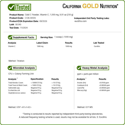 California Gold Nutrition, Gold C Powder, Vitamin C, 1,000 mg, 8.81 oz (250 g)