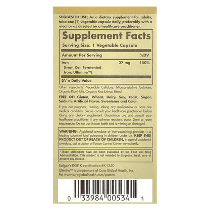 Solgar, EarthSource® Koji Fermented, Iron, 27 mg, 30 Vegetable Capsules