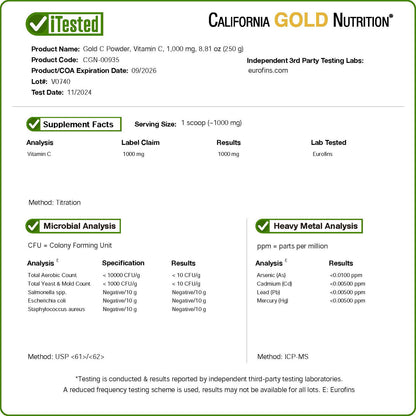 California Gold Nutrition, Gold C Powder, Vitamin C, 1,000 mg, 8.81 oz (250 g)
