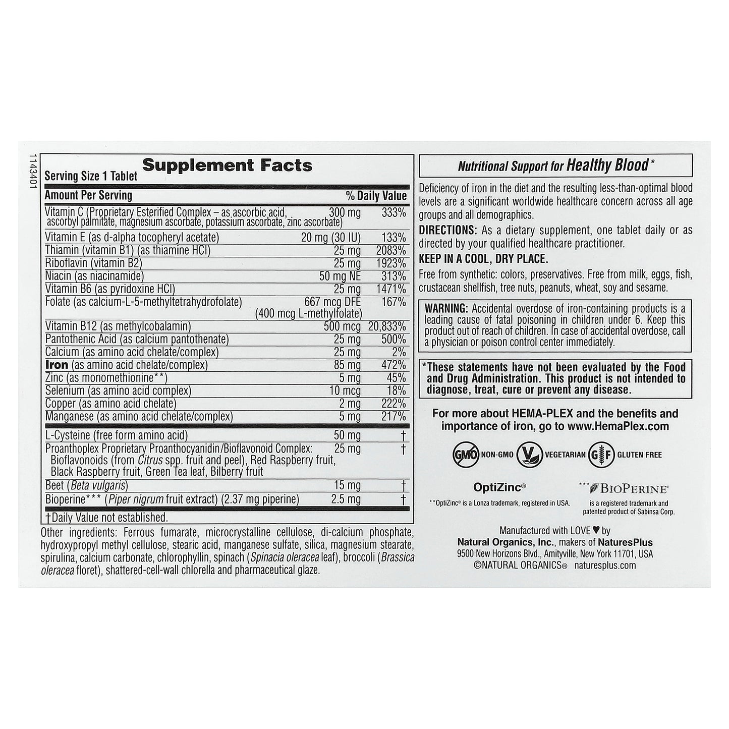 NaturesPlus, Hema-Plex® Iron, 30 Slow-Release Tablets