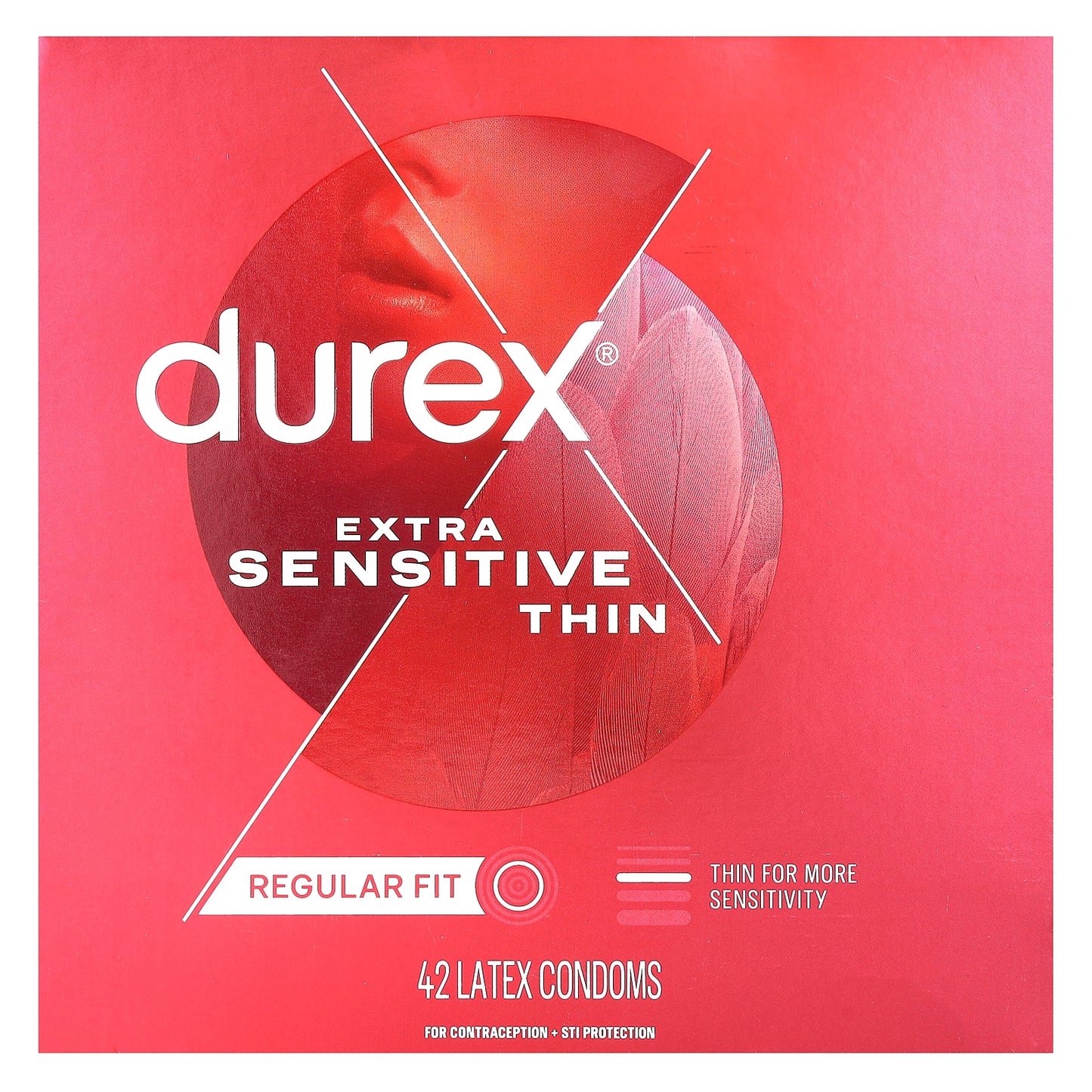 Durex, Extra Sensitive Thin, Regular Fit, 42 Latex Condoms