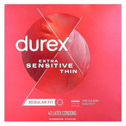 Durex, Extra Sensitive Thin, Regular Fit, 42 Latex Condoms