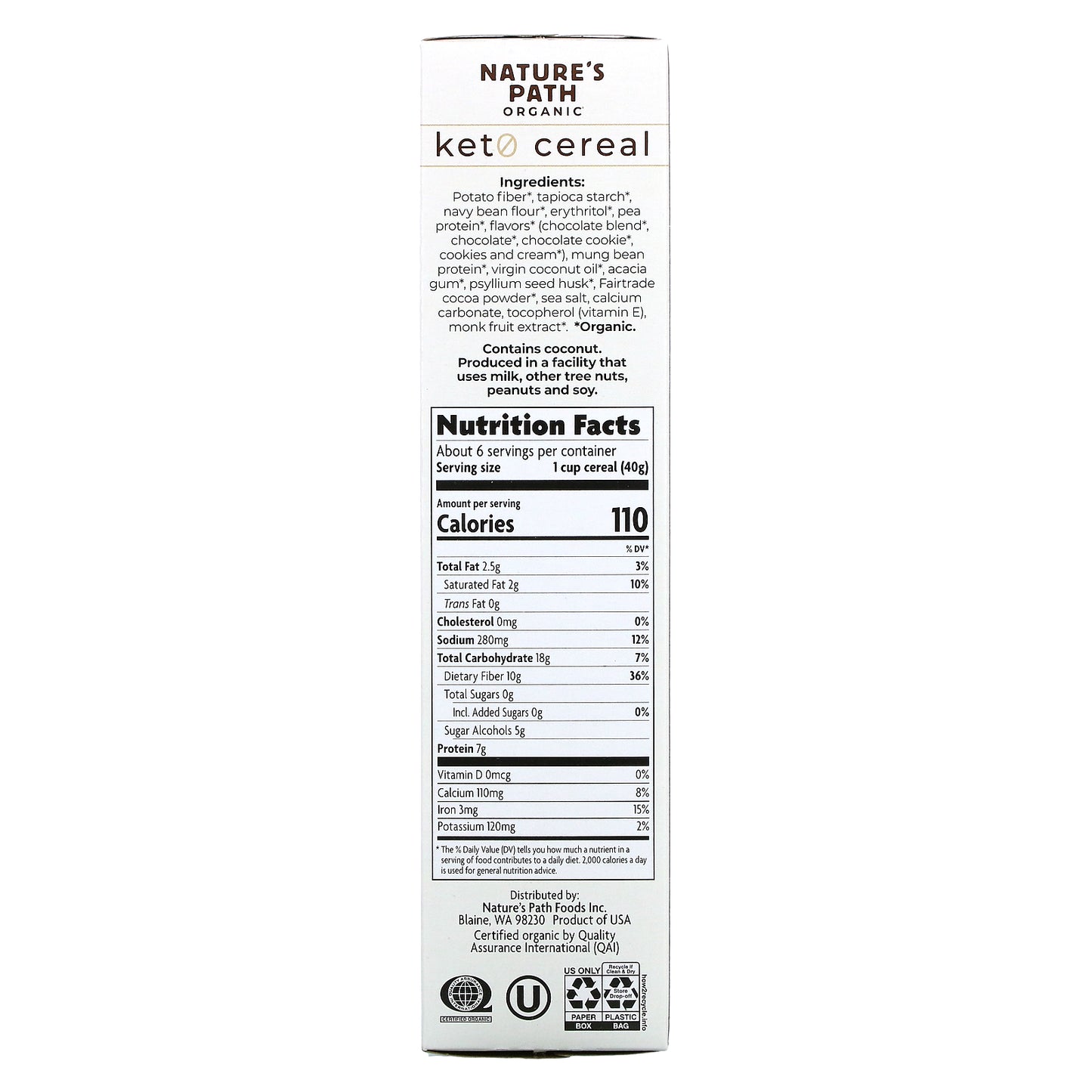 Nature's Path, Organic Keto Cereal, Dark Chocolate, 9 oz (255 g)