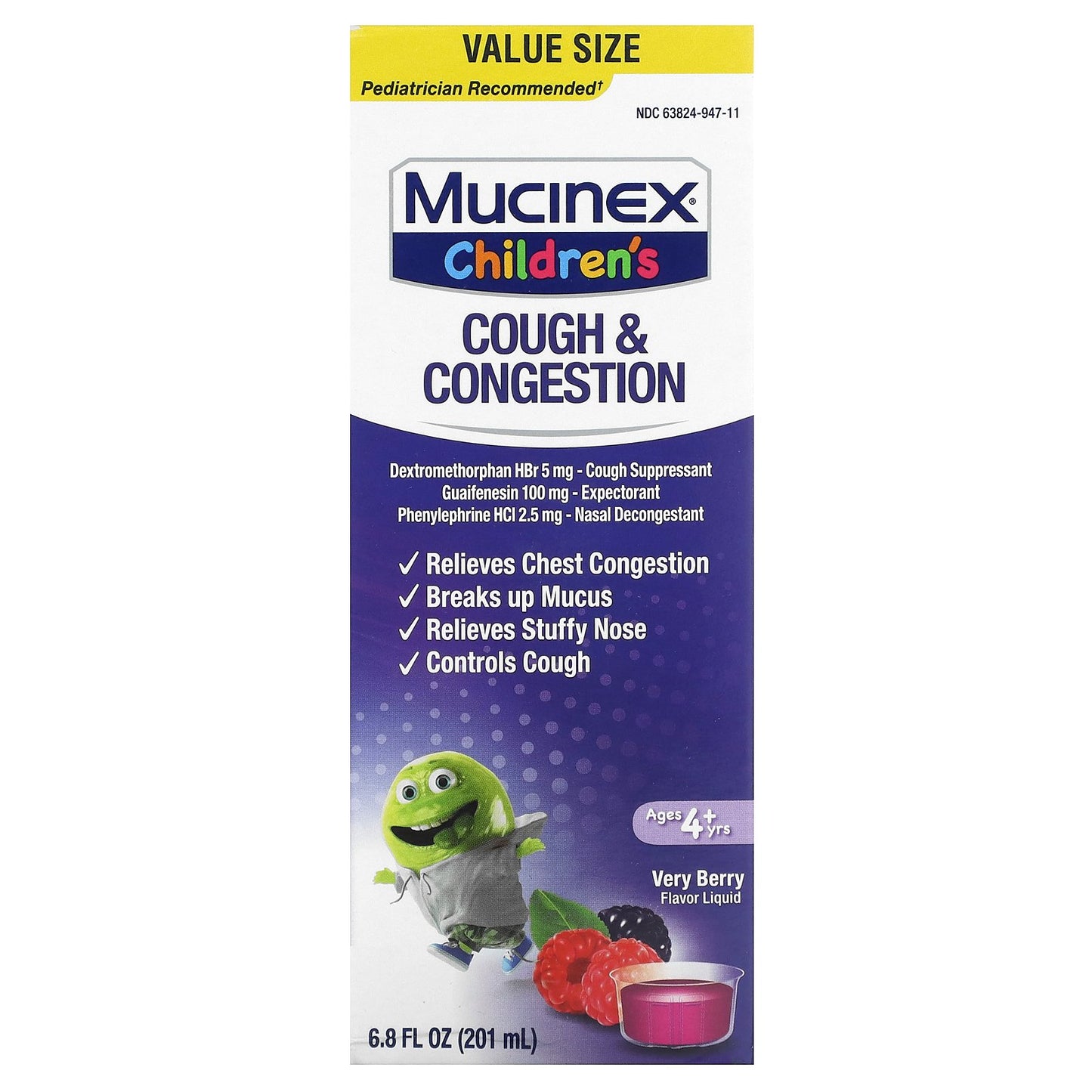 Mucinex, Children's, Cough & Congestion, Ages 4+ Yrs, Very Berry, 6.8 fl oz (201 ml)